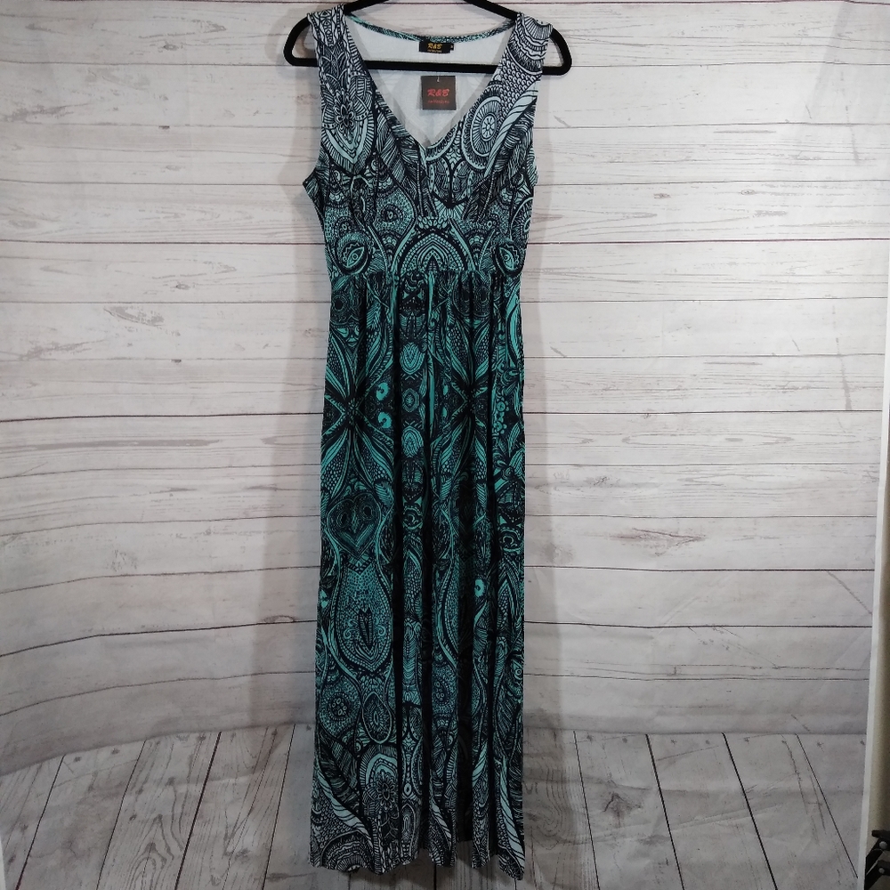 Chaps Teal and Black Maxi Dress